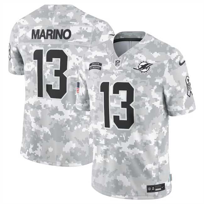 Men%27s Miami Dolphins #13 Dan Marino 2024 Arctic Camo Salute To Service Limited Stitched Jersey Dyin